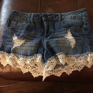 Altar’d State Light Blue Jean Shorts w/ Lace
